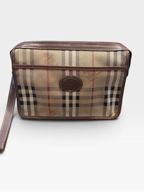 Burberry Authentic Vintage Plaid Toiletry Makeup Travel Pouch in Brown Beige
